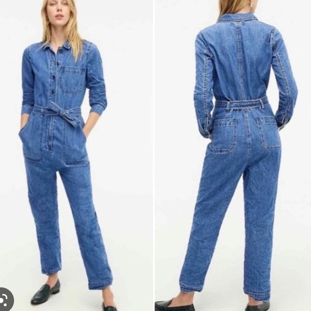 J. Crew Denim Button-Up Utility Jumpsuit in Medium Blue